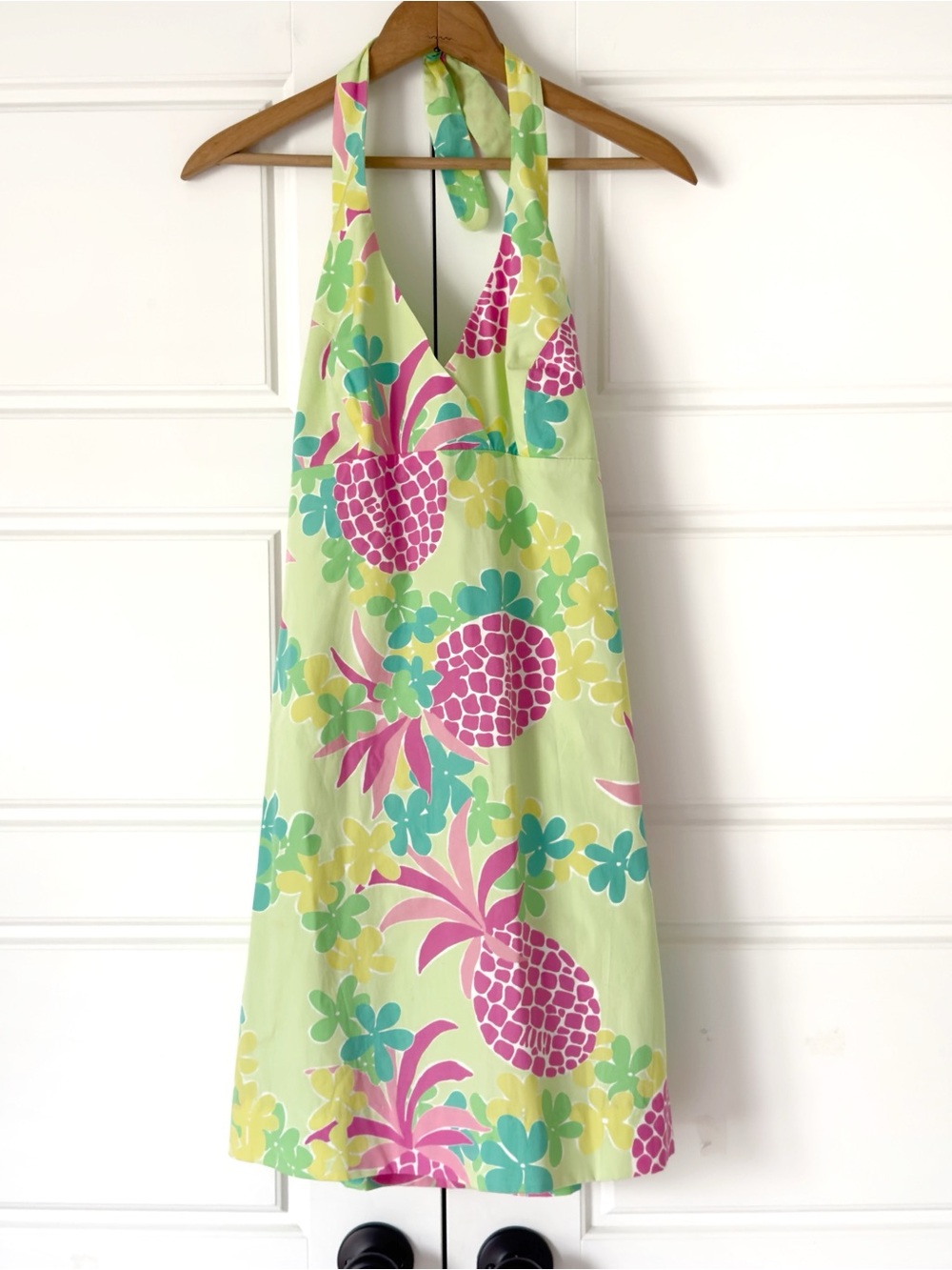 Vintage Lilly Pulitzer Halter Mini Dress Womens 4 Green Pink Pineapples Tropical